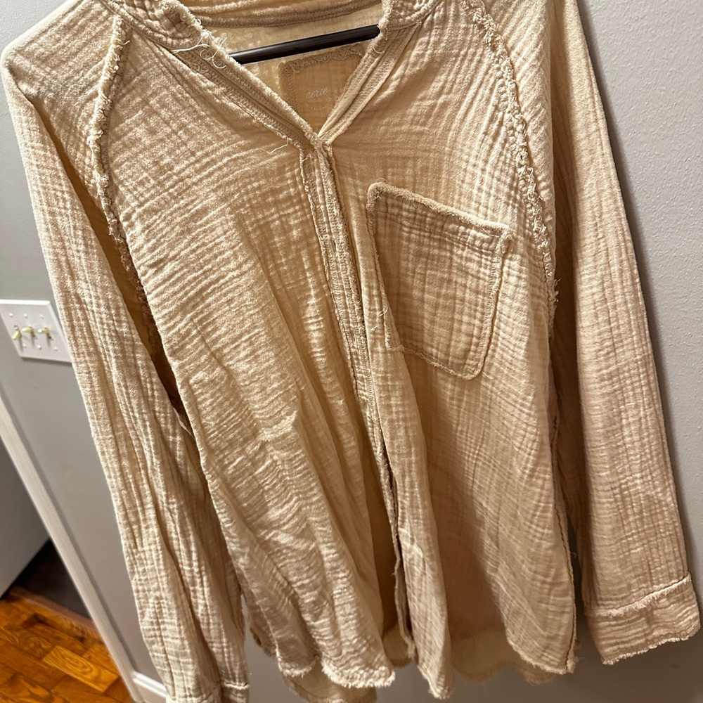 Aerie Beige Textured Long Sleeve Top